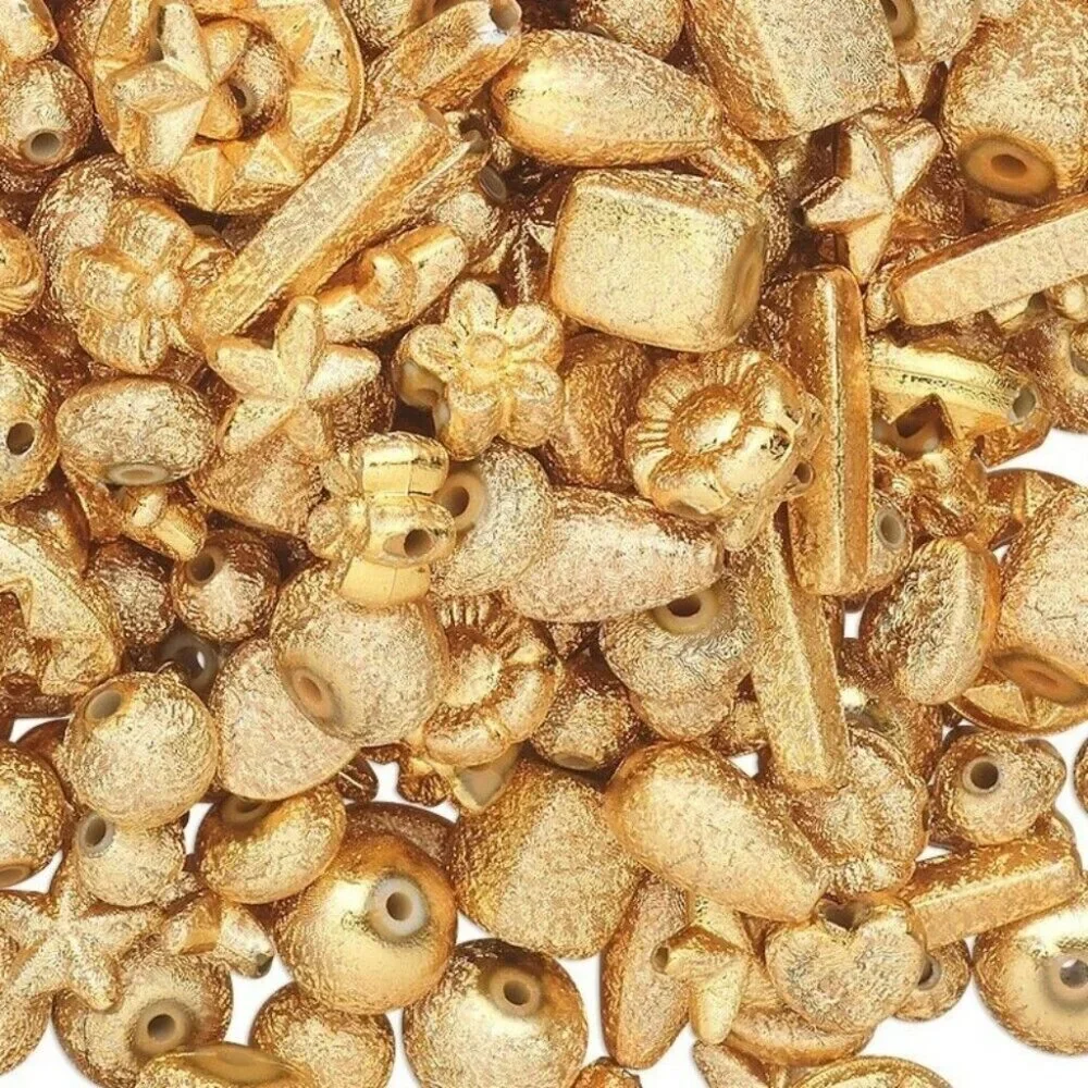 Vintage Gold Stardust Acrylic Beads Mixed Size Shape 50 pcs Bulk Lot